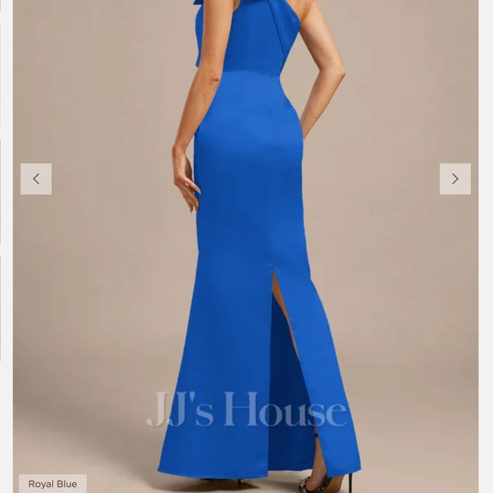 Sheath One Shoulder Floor-Length Satin Evening Dress With Bow - Picture 4 of 6
